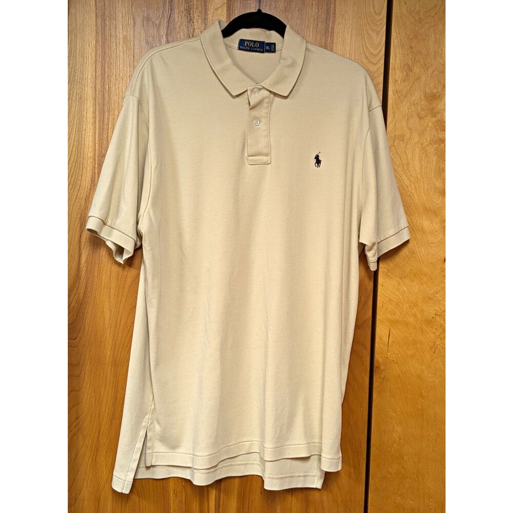 Polo Ralph Lauren Men’s Beige Polo Shirt XL Short Sleeve Knit Cotton Golf Logo